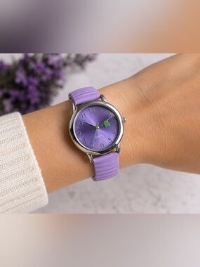 BWC Purple Quartz Watch Stretch Silicone Band Working Frog Second Hand
